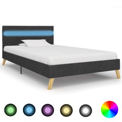 vidaXL Рамка за легло с LED, тъмносива, текстил, 100x200 см