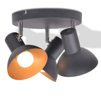 vidaXL Спот лампа за 3 крушки, E27, черно и златисто