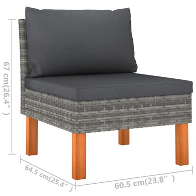 vidaXL 3-местен градински диван с възглавници, сив полиратан