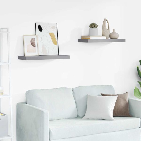 vidaXL Окачени стенни рафтове, 2 бр, сиви, 60x23,5x3,8 см, МДФ