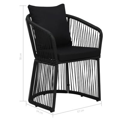 vidaXL Градински столове с възглавници, 2 бр, PVC ратан, черни