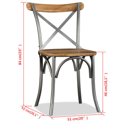 vidaXL Трапезни столове, 6 бр, манго масив, кръстосан гръб стомана