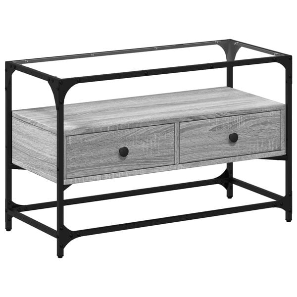 vidaXL ТВ шкаф със стъклен плот сив сонома 80x35x51 см инженерно дърво