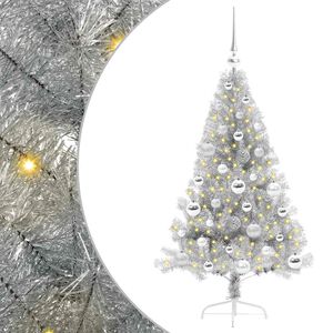 vidaXL Изкуствена коледна елха с подсветка Сребрист 120 cm PET