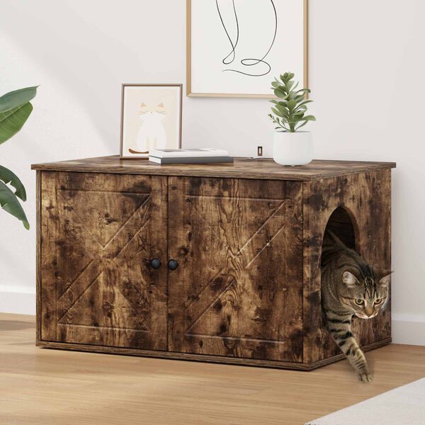 vidaXL Къща за котки Димян дъб 85 x 55 x 50 см Инженерно дърво