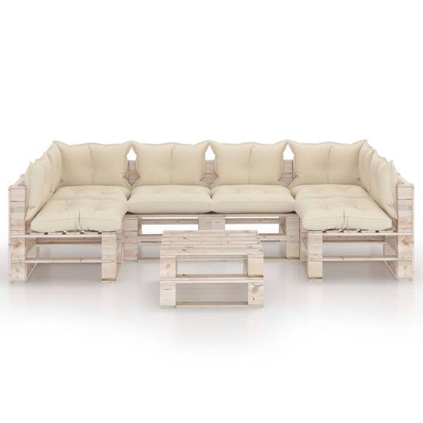 vidaXL Градински палетен лаундж комплект с възглавници, 7 части, бор