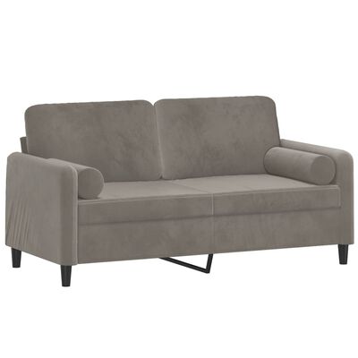 vidaXL 2-местен диван с възглавници, светлосив, 140 см, кадифе
