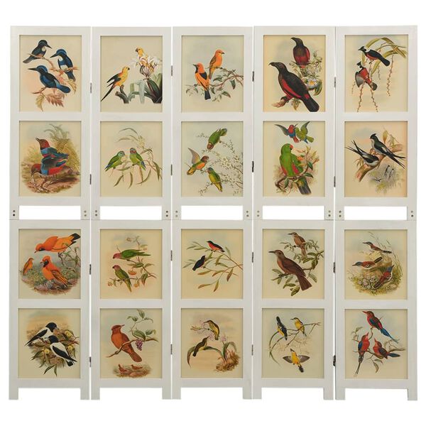 vidaXL Параван за стая, 5 панела, бял, 178x165 cм, пауловния масив