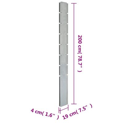 vidaXL Стълб за габионна ограда сребрист 200 см поцинкована стомана