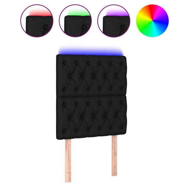 vidaXL LED горна табла за легло, черна, 80x7x118/128 см, плат