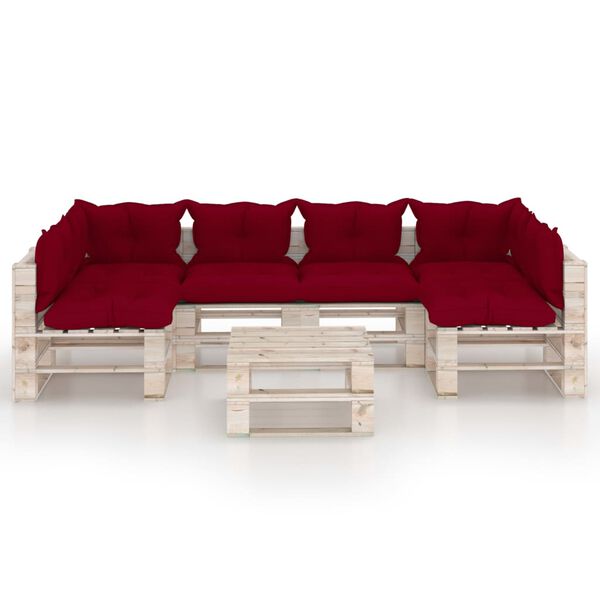 vidaXL Градински палетен лаундж комплект с възглавници, 7 части, бор