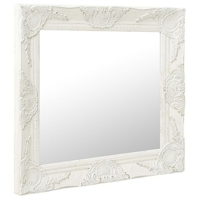 vidaXL Стенно огледало, бароков стил, 50x50 см, бяло