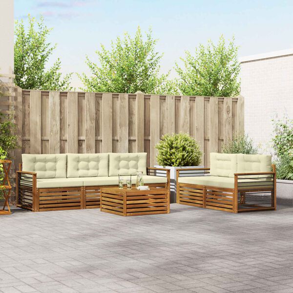 vidaXL Комплект дивани за открито 6 pcs Натурален и Крема
