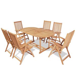 vidaXL Градински комплект, 7 части, сгъваеми столове, тик масив