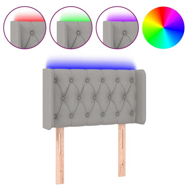 vidaXL LED горна табла за легло, светлосива,83x16x78/88 см, плат