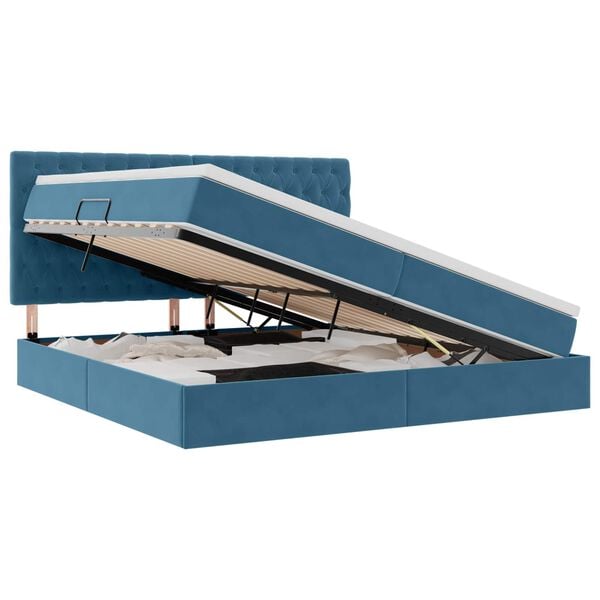 vidaXL Легло с място за съхранение и матрак Тъмен син 200 x 200 cm