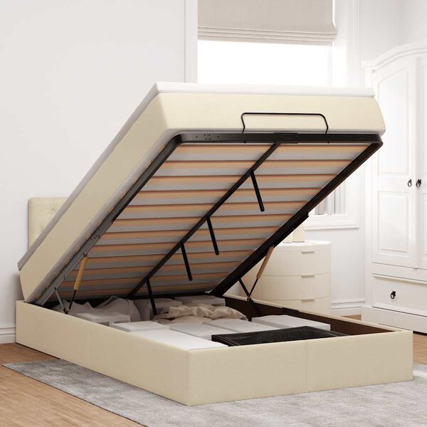 vidaXL Османска легло с матрак, кремаво, 120x190 см, плат