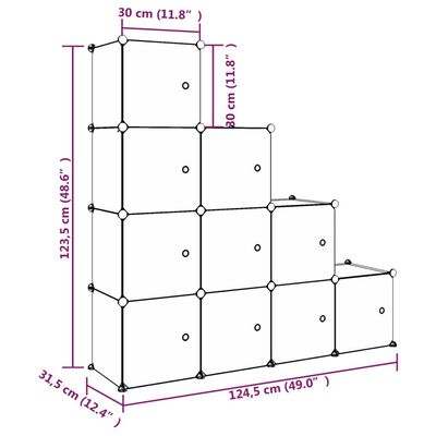 vidaXL Детски кубичен шкаф за съхранение с 10 куба, бял, PP