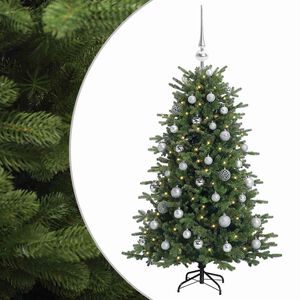 vidaXL Изкуствена коледна елха с топки 120 см 150 LED светодиода