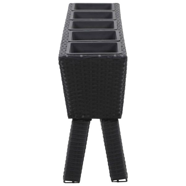 vidaXL Висока леха с крака и 5 саксии, 118x25x50 см, полиратан, черна