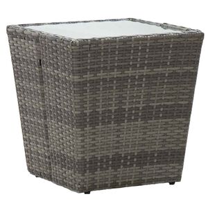 vidaXL Маса за чай сива 41,5x41,5x43 см полиратан и закалено стъкло