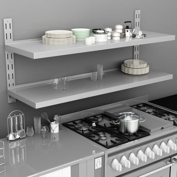 vidaXL Стенен рафт с 2 нива, неръждаема стомана, 150x30 см