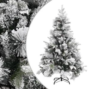 vidaXL Коледна елха с флокиран сняг и шишарки, 150 см, PVC и PE