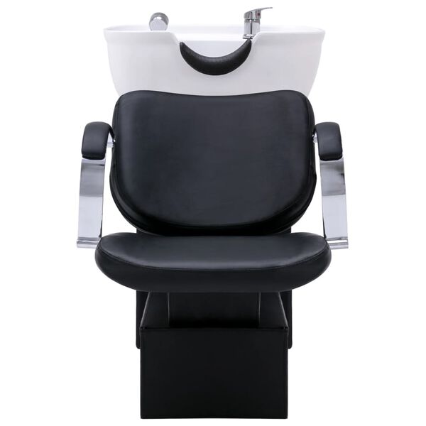 vidaXL Фризьорска мивка със салонен стол от изкуствена кожа