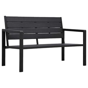 vidaXL Градинска пейка, 120 cм, HDPE, черна, имитация на дърво
