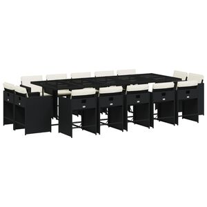 vidaXL Градински комплект с възглавници 15 части полиратан черен