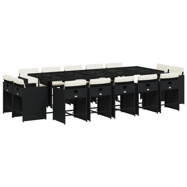 vidaXL Градински комплект с възглавници 15 части полиратан черен