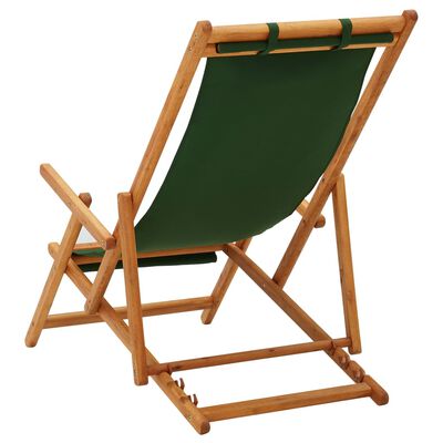 vidaXL Сгъваем плажен стол, евкалиптово дърво масив и текстил, зелен