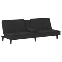 vidaXL Разтегателен диван с поставки за чаши, черен, кадифе