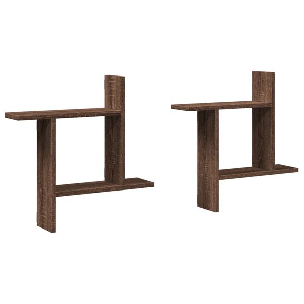 vidaXL Стенни рафтове, 2 бр, кафяв дъб, 50x12x50 см, инженерно дърво