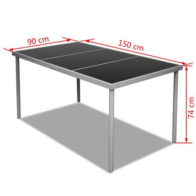 vidaXL Градинска маса със стъклен плот, 150х90х74 см