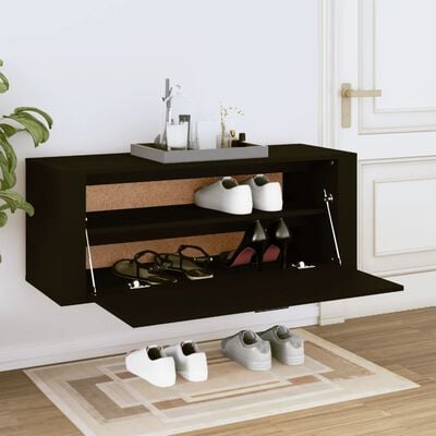 vidaXL Стенен шкаф за обувки, черен, 100x35x38 см, инженерно дърво