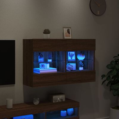 vidaXL Стенен ТВ шкаф с LED осветление, кафяв дъб, 98,5x30x60,5 см