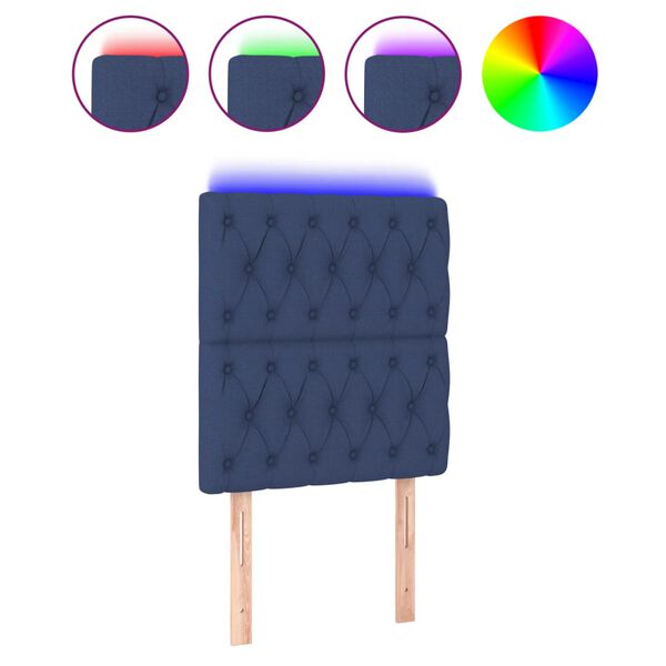 vidaXL LED горна табла за легло, синя, 80x7x118/128 см, плат