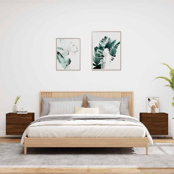 vidaXL Нощни шкафчета за стена с LED осветление, 2 бр, кафяв дъб