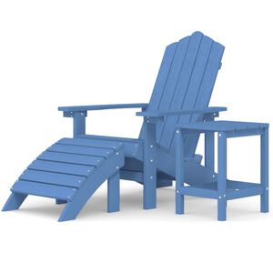 vidaXL Градински стол "Адирондак" с табуретка и масичка, HDPE, син