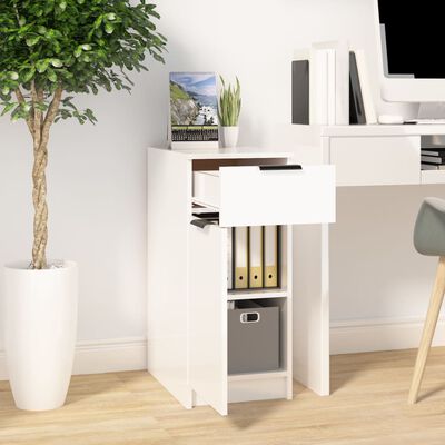vidaXL Шкаф за бюро, Бял гланц, 33,5x50x75 см, инженерно дърво