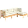 vidaXL Градински лаундж комплект с кремави възглавници, 4 части, бор