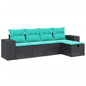 vidaXL Градински комплект с възглавници, 5 части, кафяв полиратан