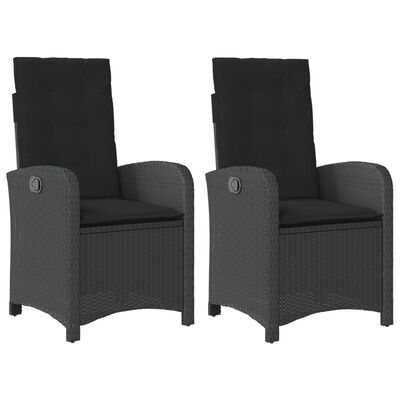 vidaXL Накланящи градински столове с възглавници 2 бр черни полиратан