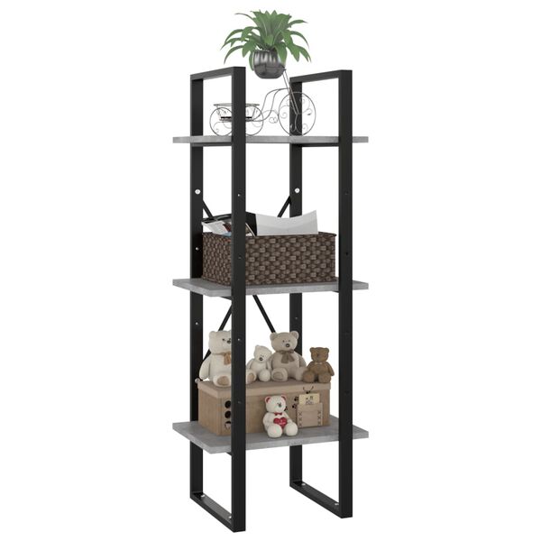 vidaXL 3-етажна библиотека, бетонно сив, 40x30x105 см, инженерно дърво