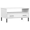 vidaXL Кафе маса с метални крака бяла 85x50x45 см масивно дърво OSLO