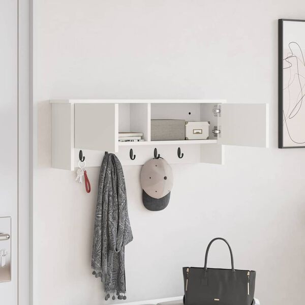 vidaXL Стенен закачалка за палта Бяло 80 x 20 x 30 cm Инженерно дърво