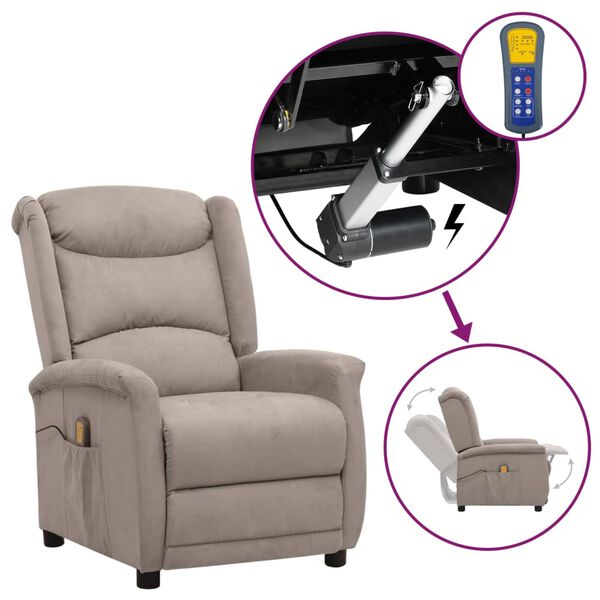 vidaXL Изправящ масажен стол, таупе, микрофибърна тъкан