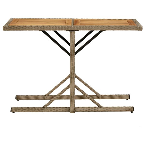 vidaXL Градинска маса, бежова, акациево дърво масив и полиратан