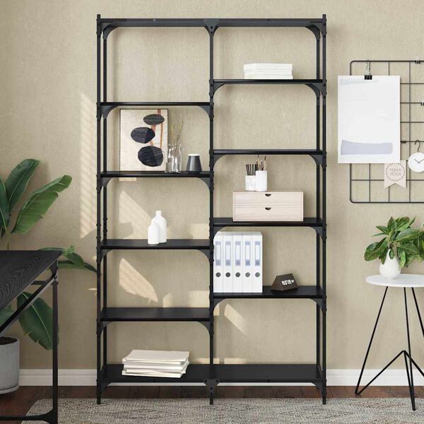 vidaXL Рафт за книги Черен дъб 100 x 32 x 170 см Инженерно дърво